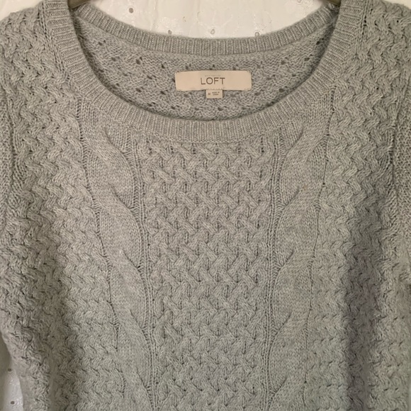 Loft - 3/4 Sleeve Gray Cable Knot Sweater - Picture 3 of 8